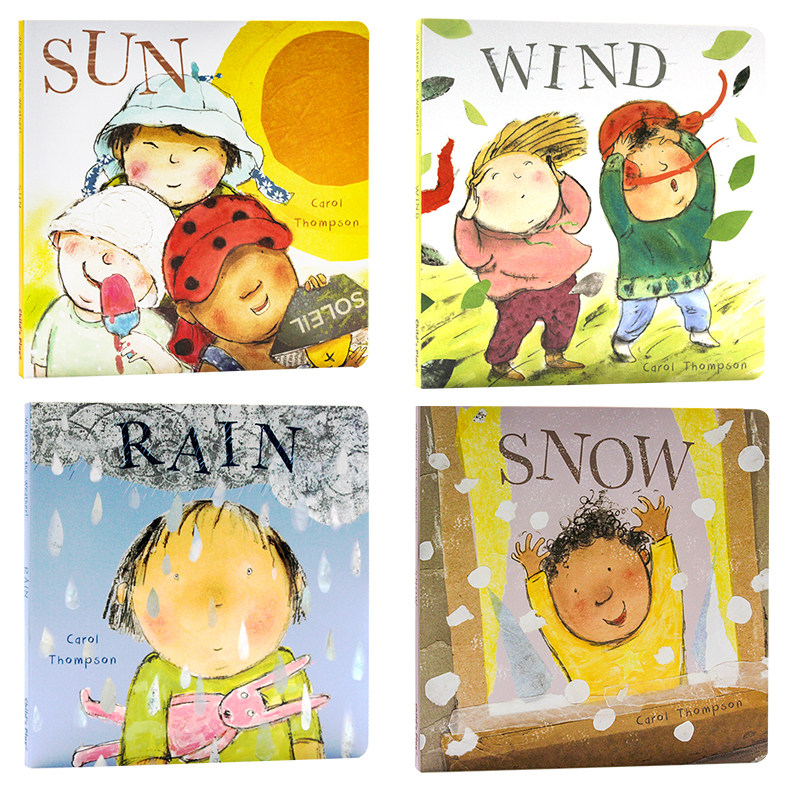 气候绘本4册 英文原版 Rain下雨天 Sun太阳 Snow下雪了 Wind风 Child’s Play出版 儿童启蒙纸板书 天气认知启蒙图画书