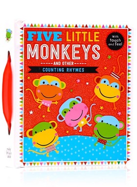 五只小猴子和其他韵文计数童谣触摸纸板书 英文原版绘本 Five Little Monkeys 宝宝触摸玩具书0-1-2-3岁数学启蒙认知撕不烂纸板书