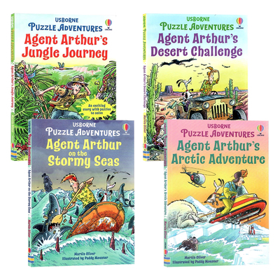 Usborne出品 解谜冒险书4册英文原版 on the Stormy Seas/Jungle Journey/Arctic Adventure亚瑟特工勇闯惊涛骇浪精美插画全彩