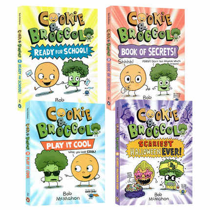 英文原版绘本 饼干和西蓝花4册套装 cookie and broccoli secrets  play cool school 儿童启蒙章节图画书 英语读物漫画彩绘读本