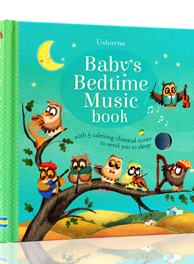 英文原版 Baby's Bedtime Music Book童歌谣儿歌伴奏 睡前晚安音乐发声书 亲子共读含5首轻音乐绘本Usborne启蒙纸板洞洞书