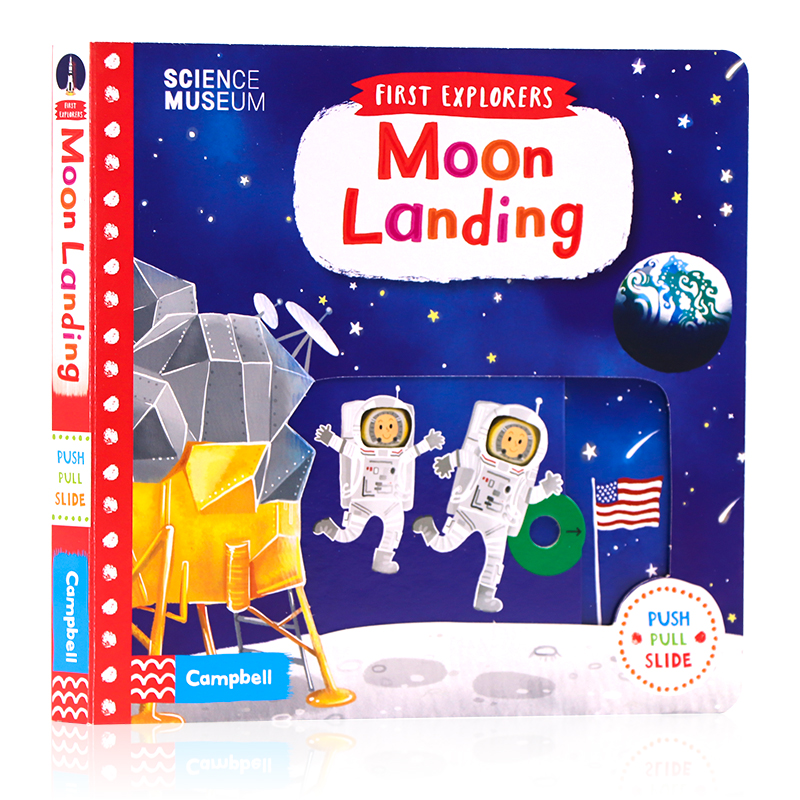 小小探险家系列机关操作书登月First Explorers Moon Landing英文原版绘本幼儿童科普启蒙认知探索推拉滑动纸板书亲子玩具书1-6岁