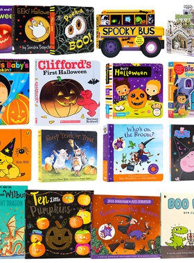 halloween book 万圣节英文绘本 peek a boo 佩奇小玻万圣节绘本纸板书触摸书翻翻书机关操作书女巫温妮英文绘本全套英语书籍