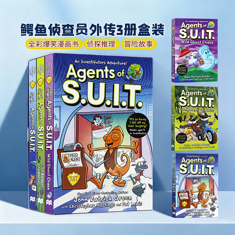 鳄鱼侦查员外传3册盒装英文原版漫画 Agents of S.U.I.T 全彩益智侦探推理爆笑故事书 中小学课外英文阅读桥梁章节书英语读物平装