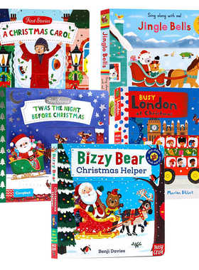 圣诞节主题机关操作书5册 英文原版绘本Busy Christmas忙碌的圣诞节First Stories系列机关纸板书 0-1-3-6岁幼儿童启蒙游戏玩具书