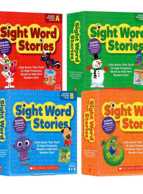 学乐高频词级别ABCD 4盒英文原版 Sight Word Stories Level ABCD 25则高频词故事合集附贴纸家长手册儿童益智盒装绘本扫码听音频