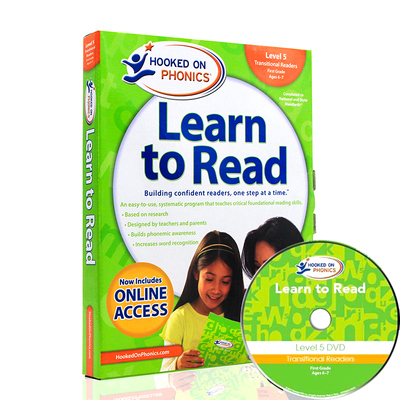 英文原版 Hooked on Phonics Learn to Read First Grade Level 5 附DVD 儿童英语自然拼读教材 少儿英语学习 迷上语音系列