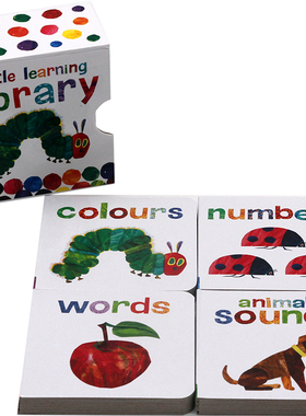 手掌书 Eric Carle 好饥饿的毛毛虫 英文原版 learn with The Very Hungry Caterpillar 4册纸板书 sounds words numbers colours