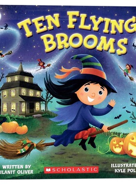 十把飞天扫帚 英文原版绘本 Ten Flying Brooms 万圣节主题儿童睡前故事全彩图画书亲子互动进口书籍Mr Kyle Poling