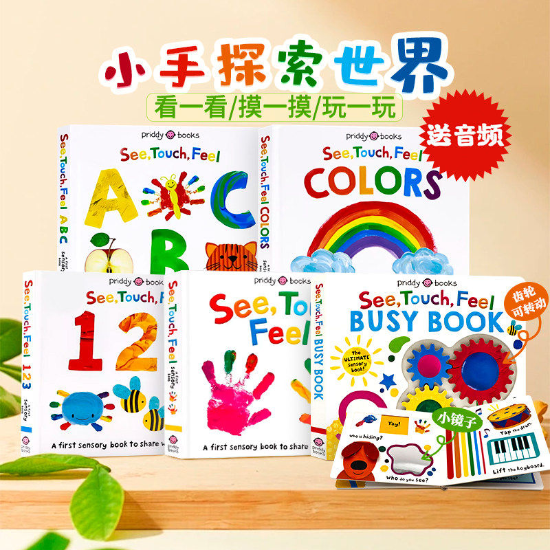 See Touch Feel 感官触摸认知启蒙5册 英文原版绘本 Colors颜色数字字母 亲子互动纸板翻翻触摸忙碌书 幼儿早教启蒙认知
