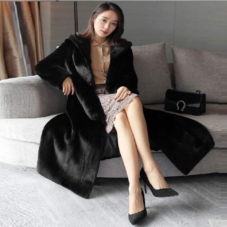 新款海宁秋冬女士外套仿水貂毛长皮草