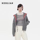 2025秋季 新品 菱格纹撞色连帽拉链针织衫 HERLIAN 女款