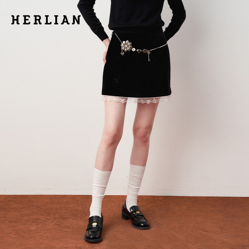 HERLIAN复古宫廷蕾丝丝绒短裙