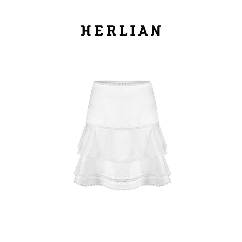 HERLIAN 24年夏季新品女士双层波浪摆拼接小短裙