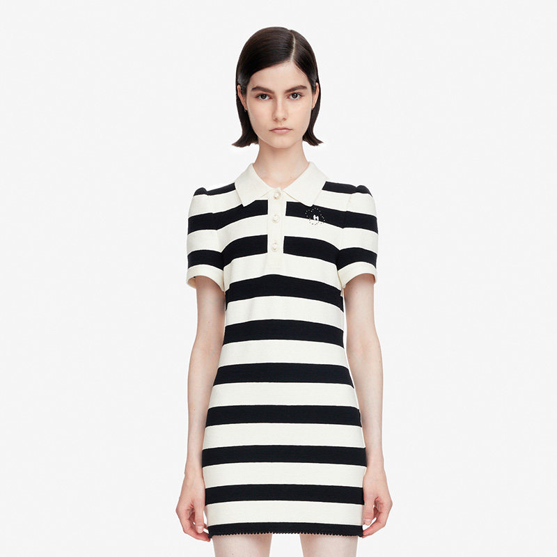 HERLIAN 秋季新品女士黑白条纹POLO半袖连衣裙,女装/女士精品,连衣裙,淘宝优惠券,粉丝福利购,淘宝优惠卷