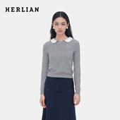 HERLIAN 女上衣 波点娃娃领撞色套头针织衫 2026年春季 新品