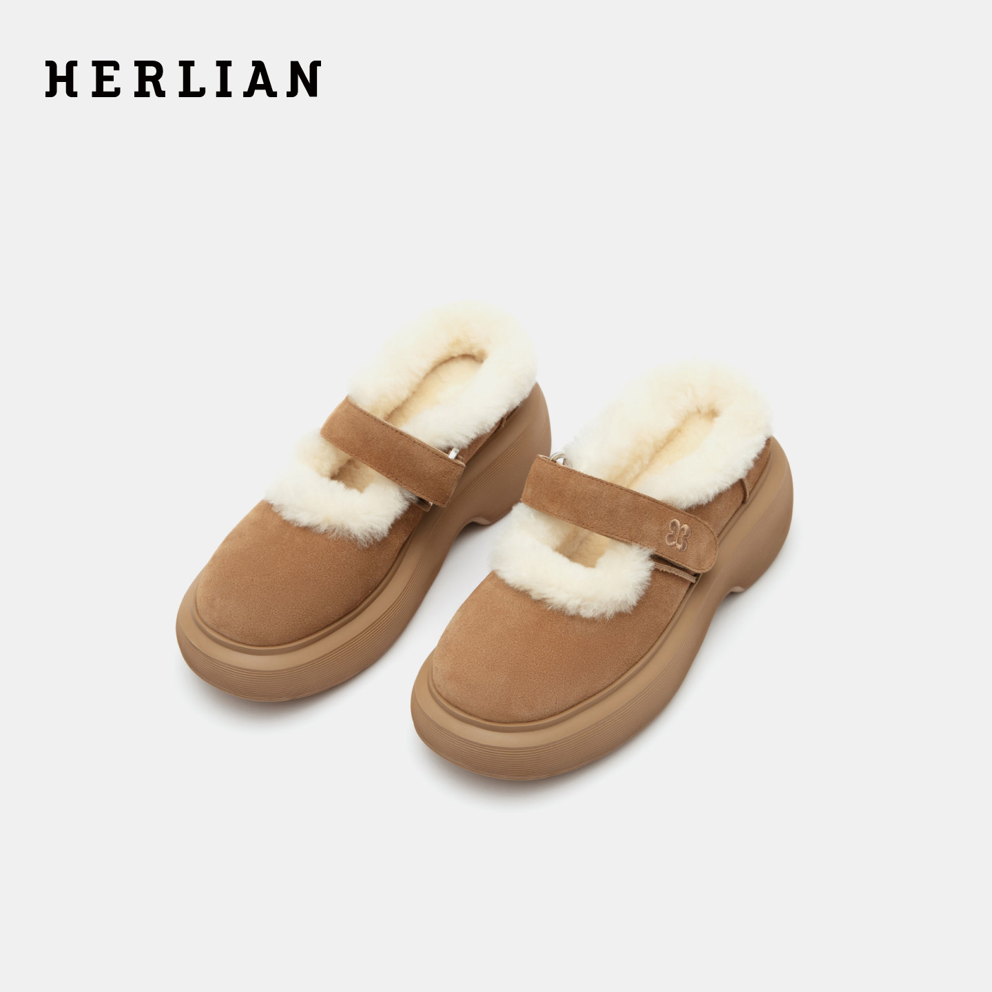 HERLIAN 2025秋冬新品加绒保暖毛毛鞋玛丽珍厚底雪地棉鞋短靴女