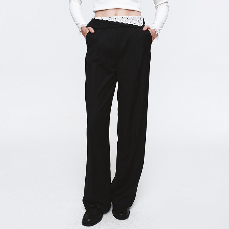 HERLIAN 2025年春季新品不规则女士撞色翻腰设计西裤