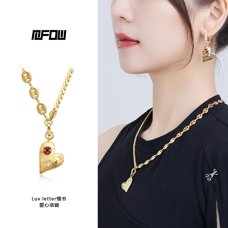 mfow情书爱心项链镀金
