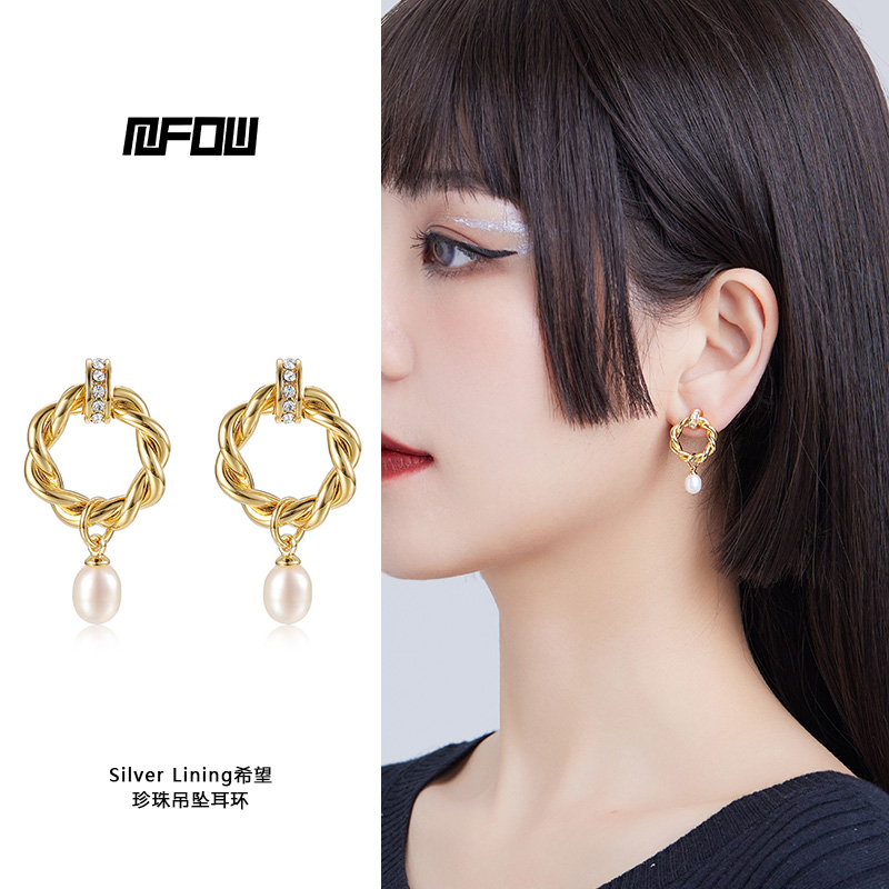 mfow希望金色珍珠耳环小众