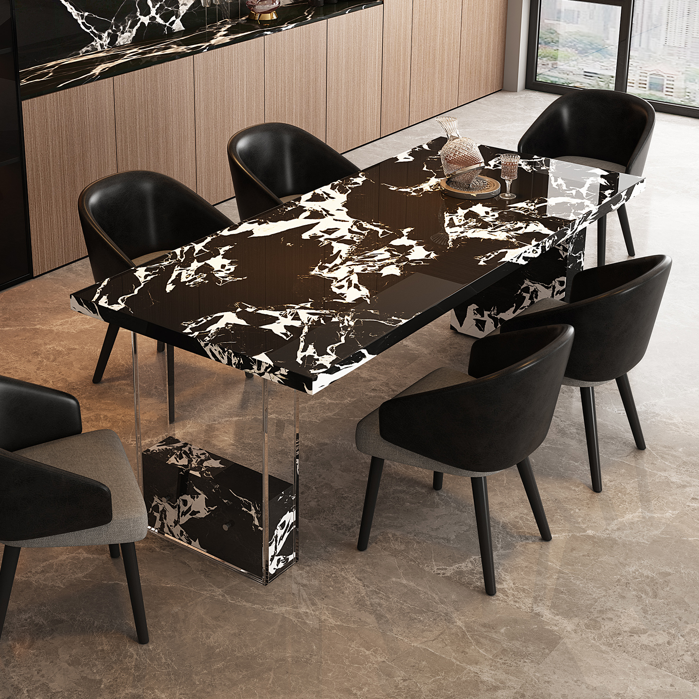 意式极简岩板餐桌家用长方形