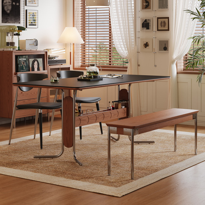 家用岩板餐桌带储物法式复古风小户型布伦特高级长方形实木饭桌