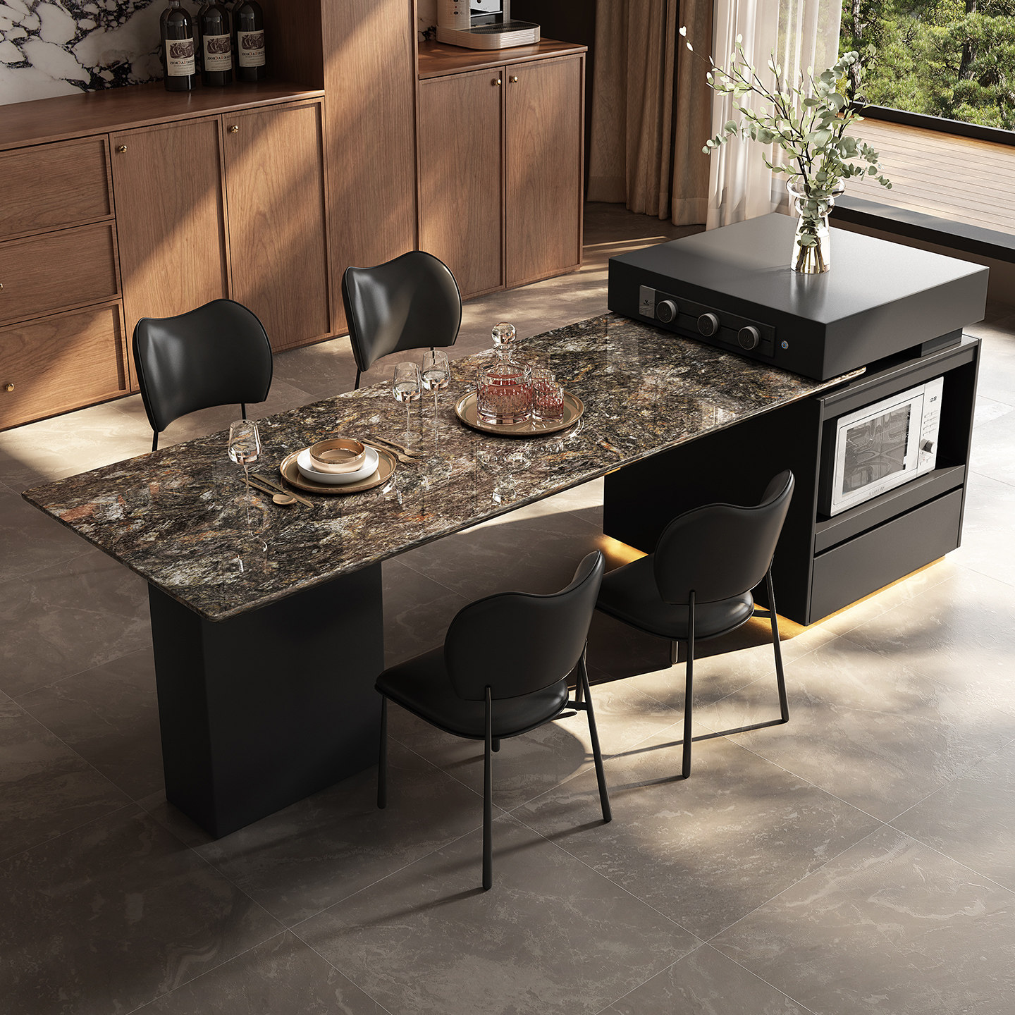 天然奢石铂金钻岛台餐桌一体新款家用餐厅小户型高级感中岛台
