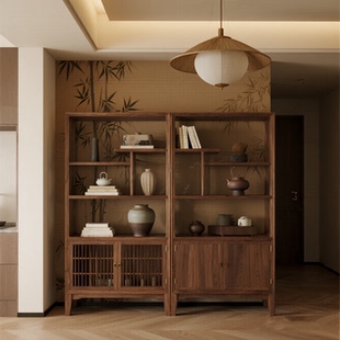 设计师同款博古架宋式美学黑胡桃木豪宅摆件展示收纳柜高端定制