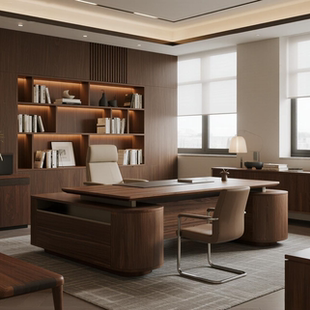 宋式美学黑胡桃木经理办公桌高端定制主管桌领导设计师同款大班台