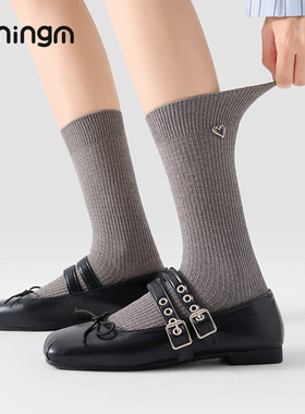 柠萌少女Mystère Caress 纯棉袜子女miu系堆堆袜春秋爱心中筒袜