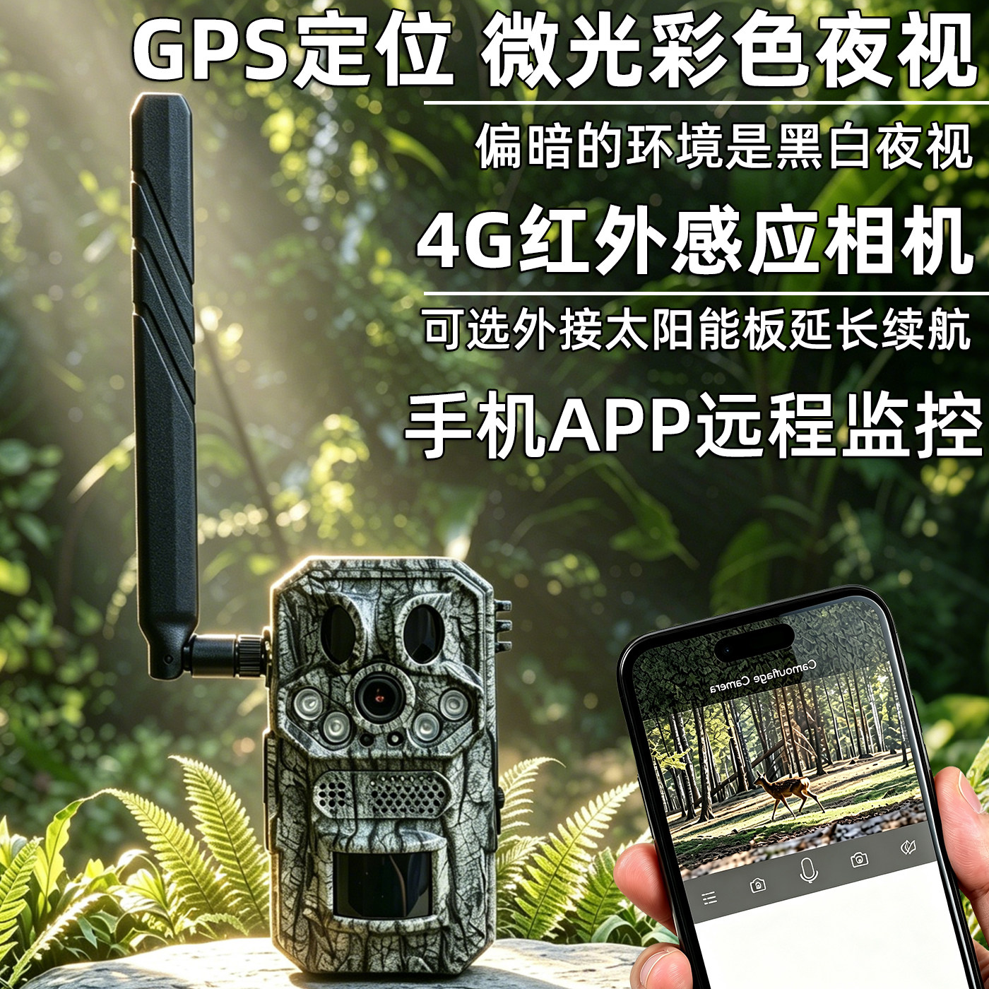 户外高清4G插卡摄像头果园摄像机手机远程GPS定位监控器免插电