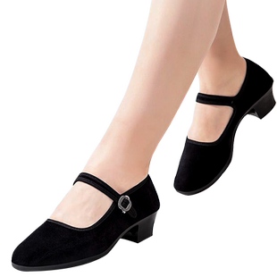 胶州秧歌鞋藏族跟鞋民族秧歌舞蹈鞋黑色带跟布鞋舞鞋考级专用儿童