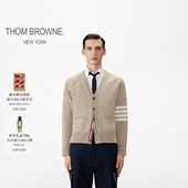6期免息 THOM BROWNE男士 经典 四条纹羊毛V领开襟衫
