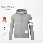 四条纹纯棉拉链拉绳连帽衫 卫衣 BROWNE 男士 6期免息 THOM
