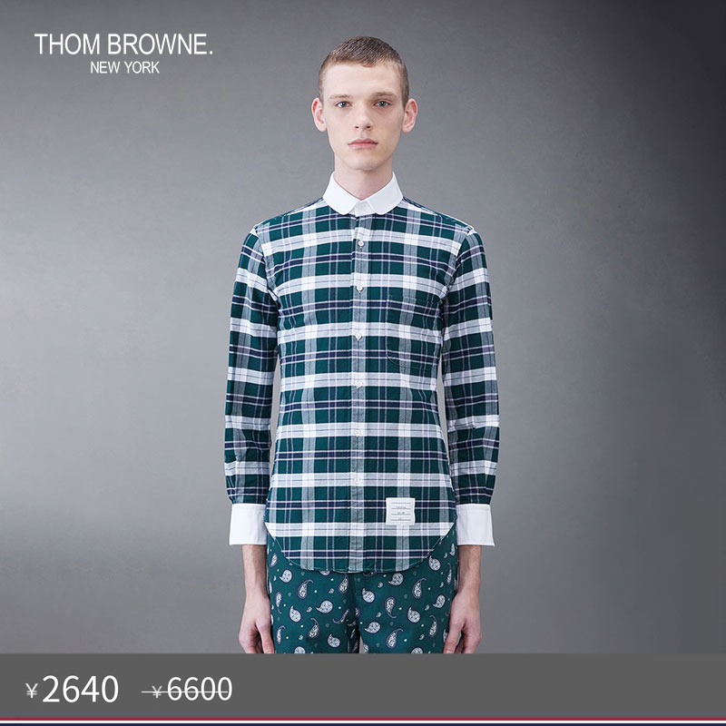 [秋冬优惠]THOM BROWNE 男士格纹斜纹面料圆领衬衫 - 封面