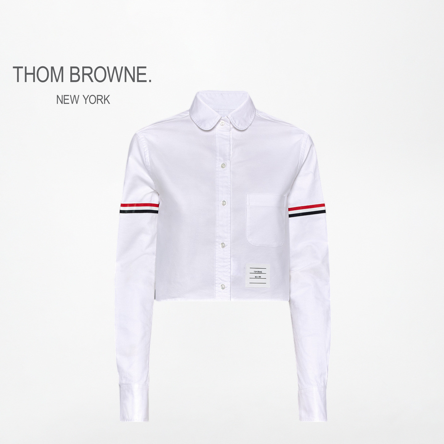 [3期免息]]THOM BROWNE 女士耐久性牛津布臂环圆领短款衬衫 - 实物图