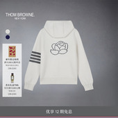 12期免息 THOM BROWNE 羊毛经典 玫瑰嵌花四条纹拉链连帽衫