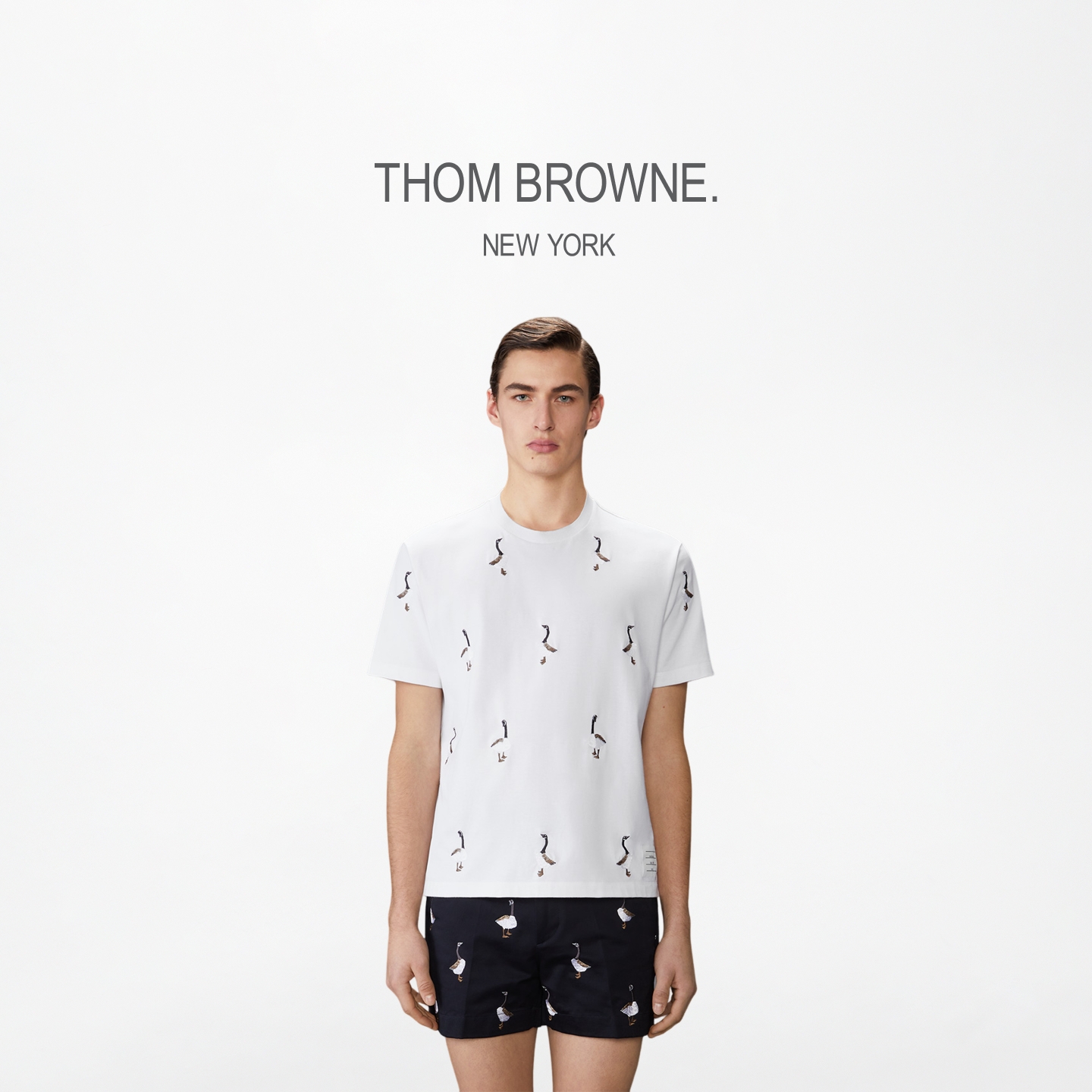 [秋冬新品]THOM BROWNE男士大雁刺绣平纹针织短袖T恤