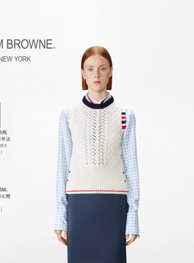 [6期免息][冬季新品]THOM BROWNE美利奴羊毛绞花镂空针织背心