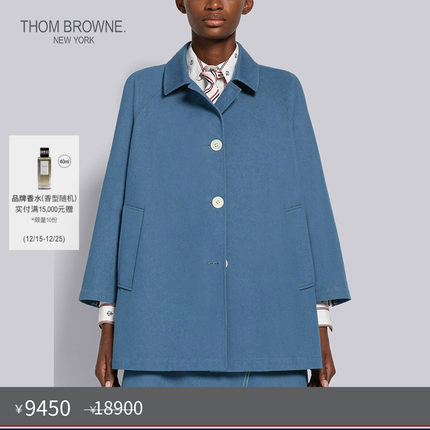 [五折优惠]THOM BROWNE 女士蓝色布边丹宁短外套大衣