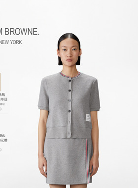 [6期免息]THOM BROWNE 女士秋冬棉质华夫格短袖薄开衫