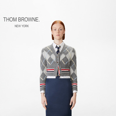 [秋冬新品]THOM BROWNE 2025秋冬女士菱格针织短开衫