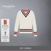 12期免息 THOM BROWNE 女士经典 V领羊绒针织毛衣套头衫