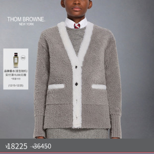 女士毛绒撞色拼接V领针织开衫 BROWNE THOM 外套 五折优惠