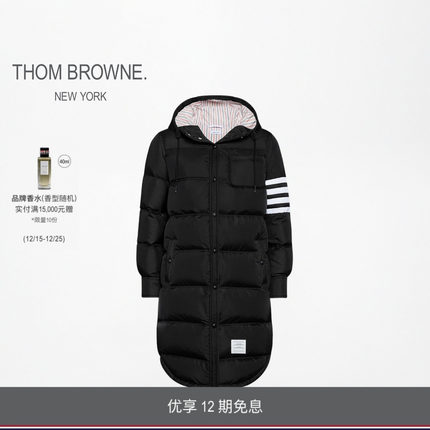 [12期免息][冬季新品]THOM BROWNE 女士连帽四条纹长款羽绒服大衣