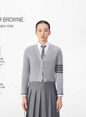 [6期免息]THOM BROWNE 女士四条纹V领针织开衫薄外套