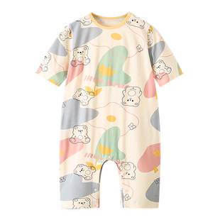 儿童连体睡衣竹纤维夏季薄款短袖大码宝宝连体衣a类婴儿男童女童