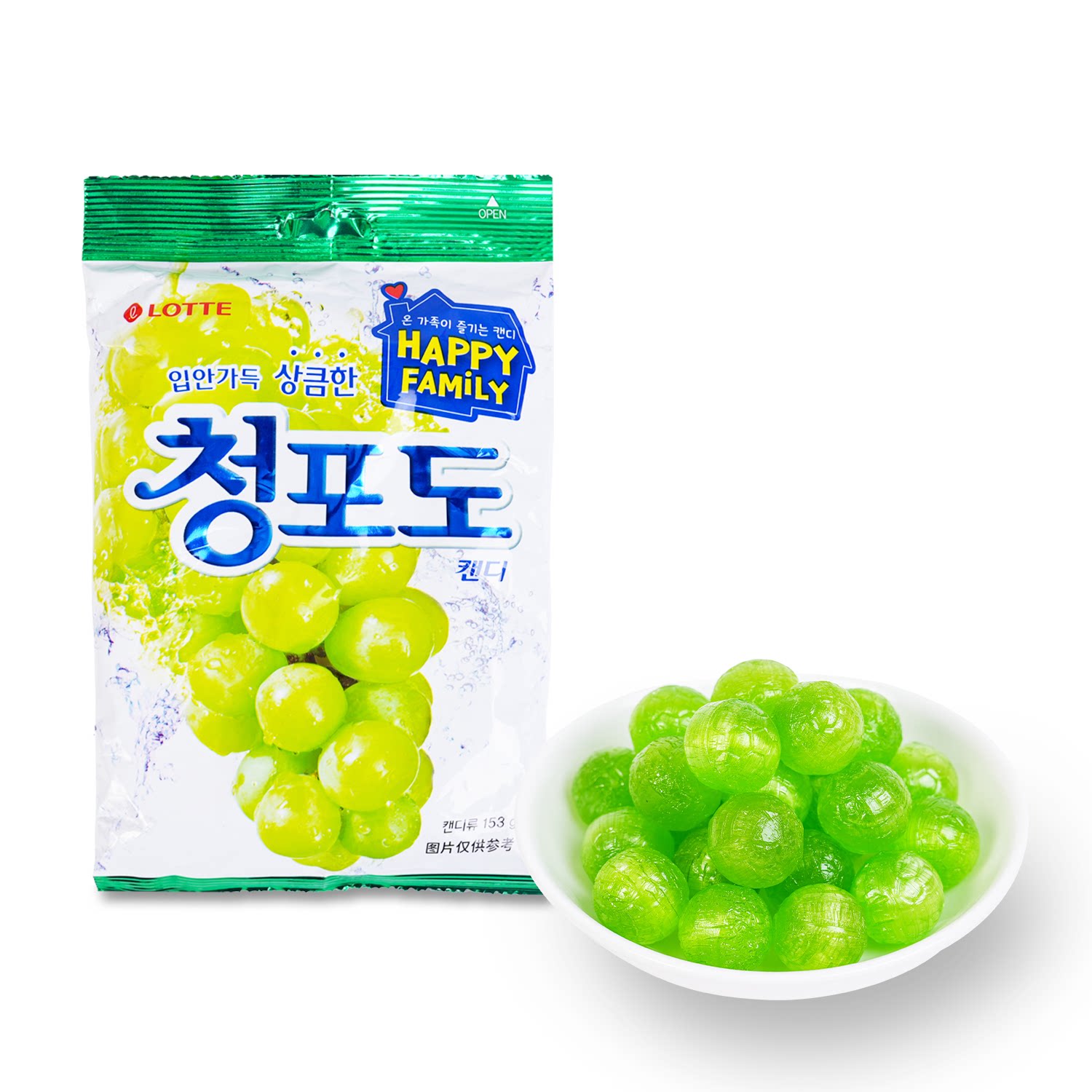 沃集鲜乐天韩国进口青葡萄味硬糖153g独立包装糖果零食沃尔玛代购