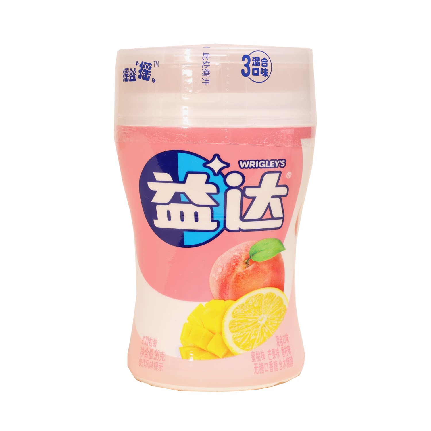 沃集鲜益达无糖口香糖蜜桃味芒果味香柠味98g清新口气沃尔玛代购