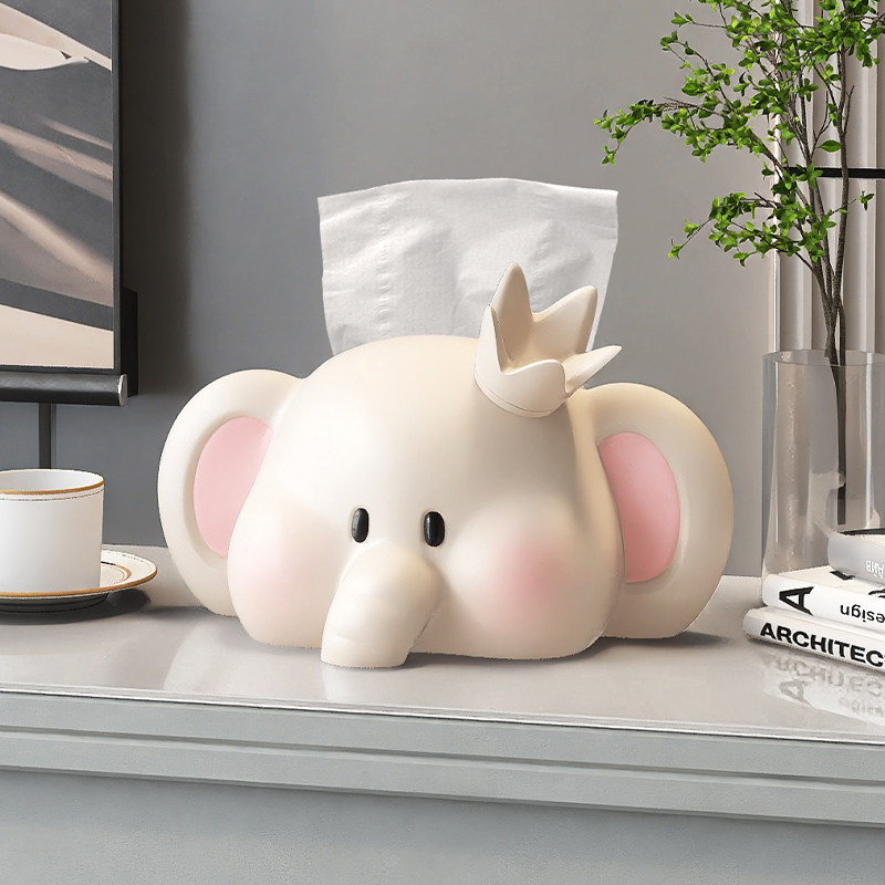 可爱小象创意纸巾盒客厅轻奢高级感抽纸盒卡通桌面餐巾纸盒收纳盒